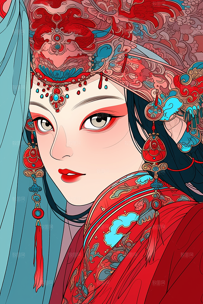 京剧女孩国潮中式插画