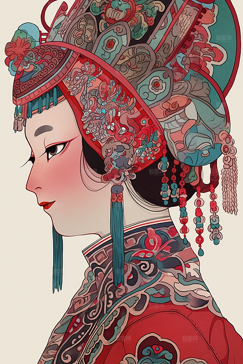 京剧女孩传统风格中国风插画