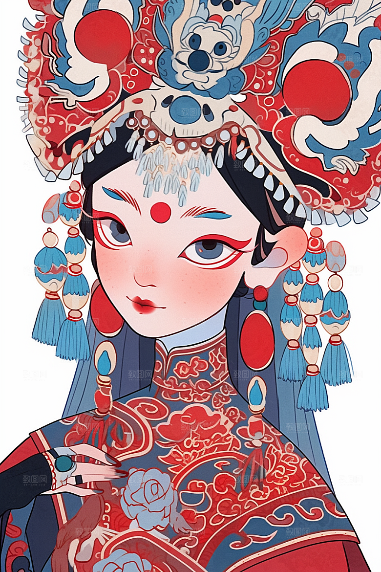 京剧女孩国潮传统风格插画