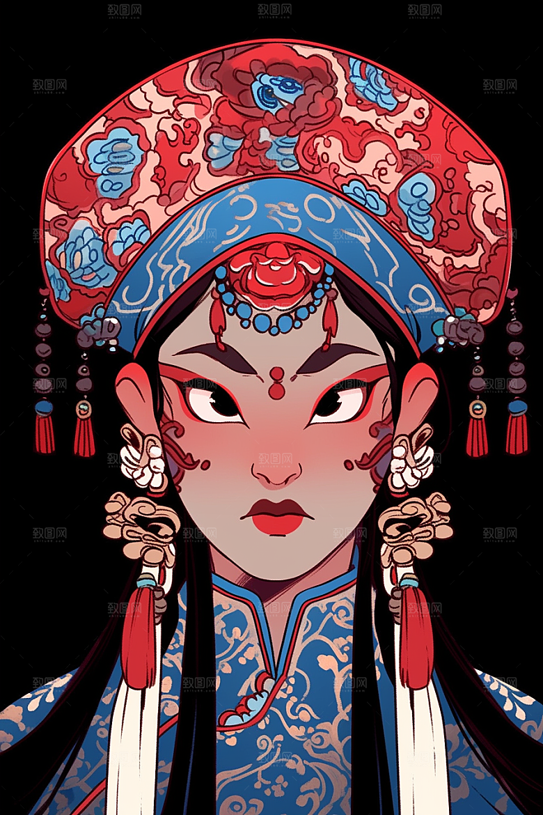 京剧女孩中式扮相插画