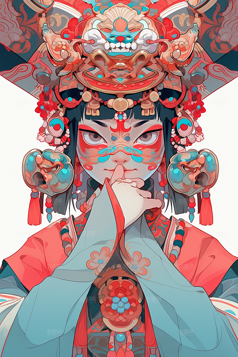 京剧女孩扮相中式插画