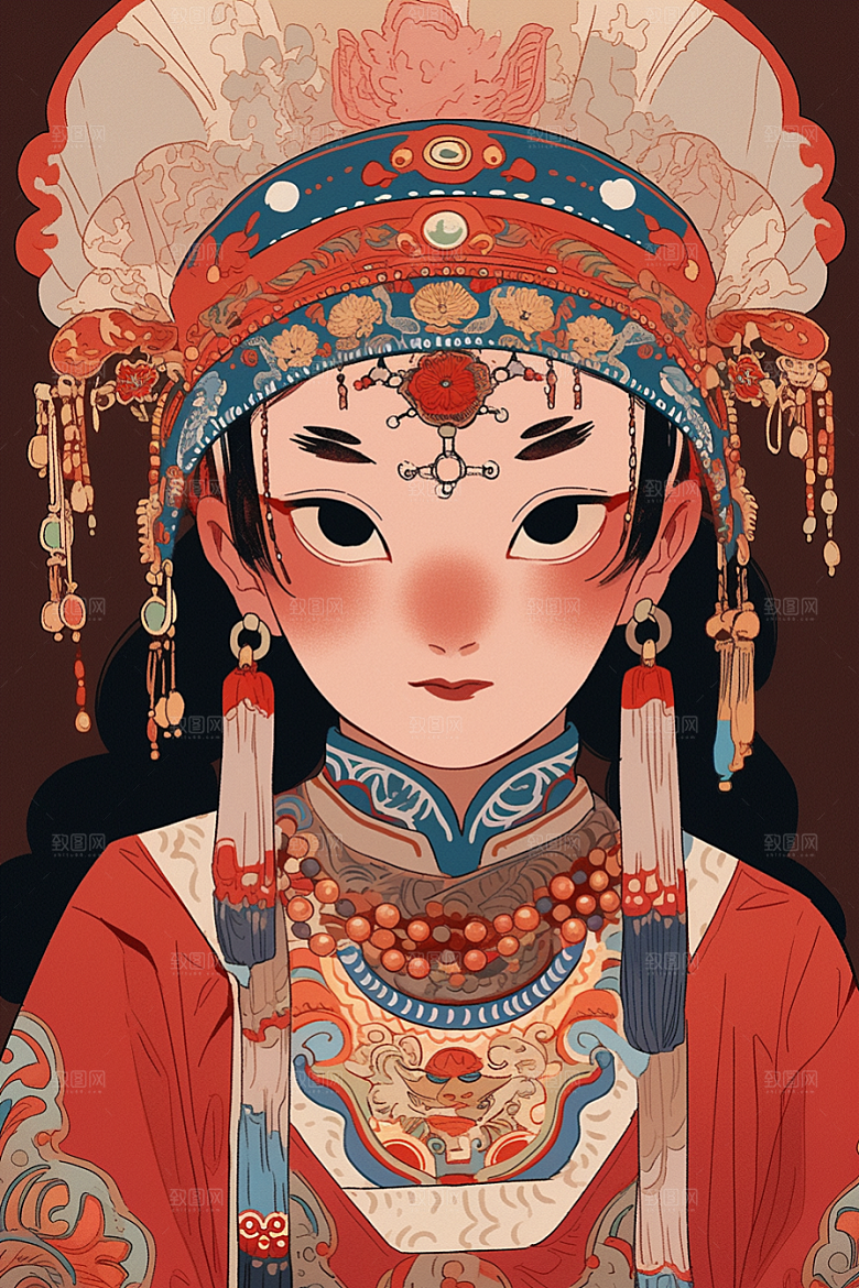 京剧女孩手绘国粹插画