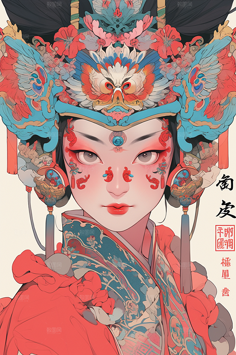 京剧女孩手绘中国风插画