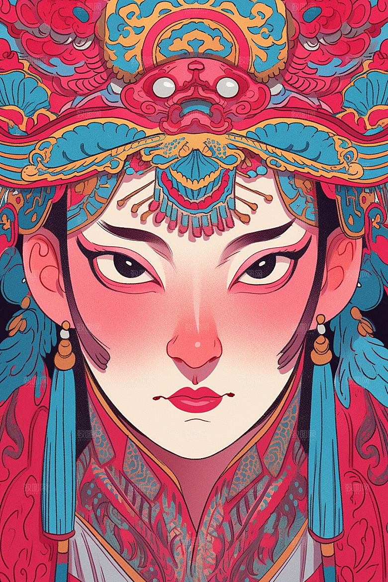 京剧女孩国潮戏剧插画