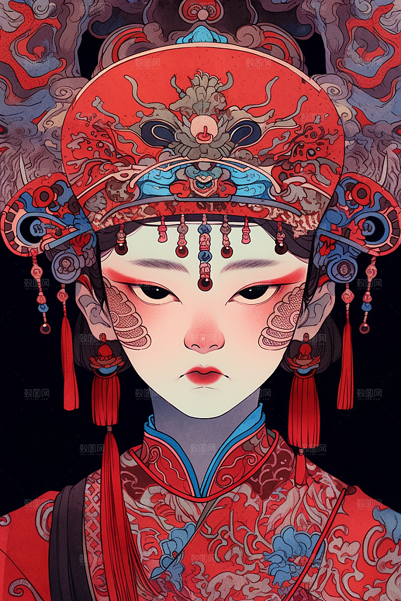 京剧女孩传统风格戏剧插画