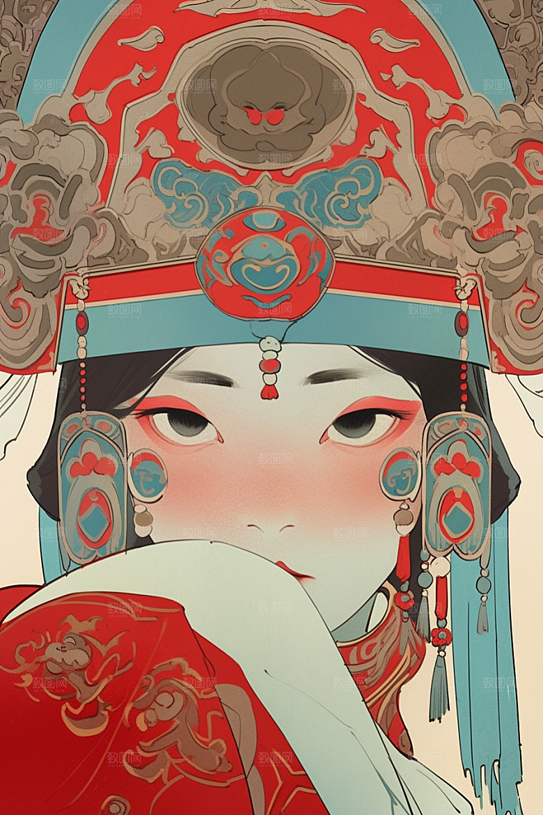 京剧女孩手绘中国风插画