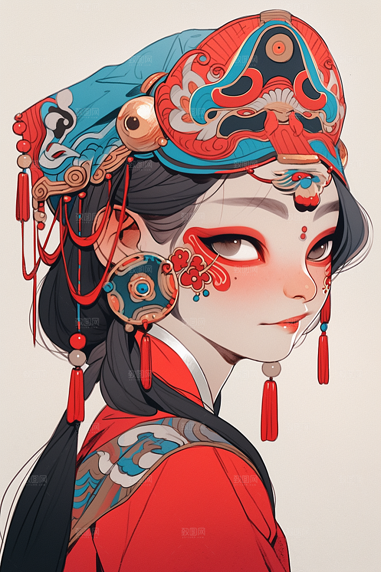 京剧女孩中国风戏剧插画