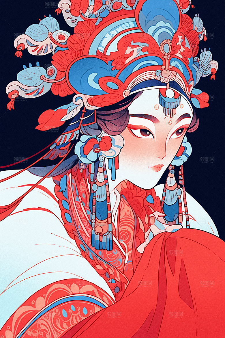 京剧女孩国粹国潮插画