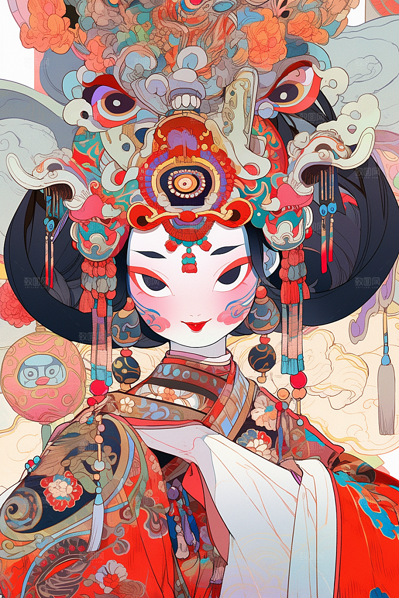 京剧女孩国粹国潮插画