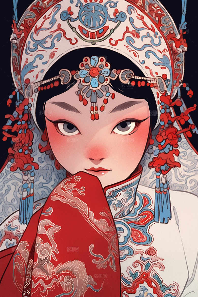 京剧女孩国潮中国风插画