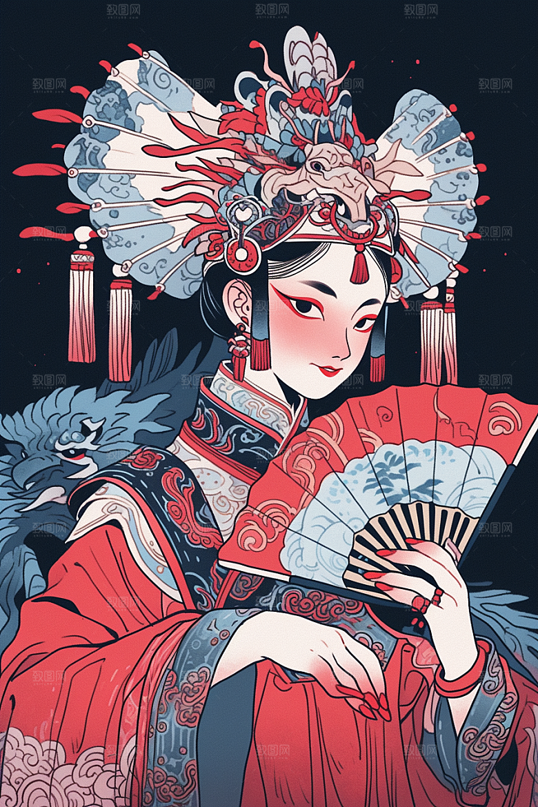 京剧女孩扮相戏曲插画