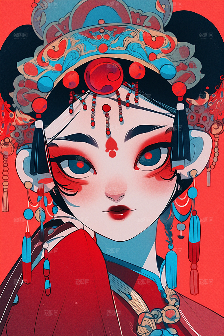 京剧女孩传统风格国潮插画