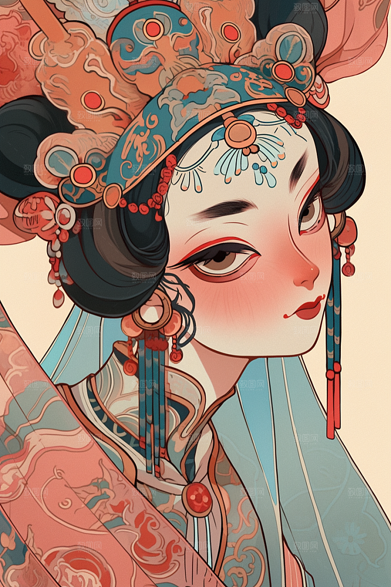 京剧女孩传统风格中国风插画