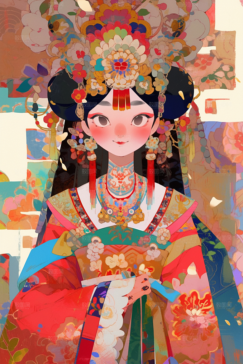 京剧女孩中式扮相插画