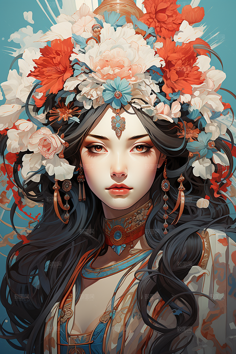 京剧女孩手绘中国风插画