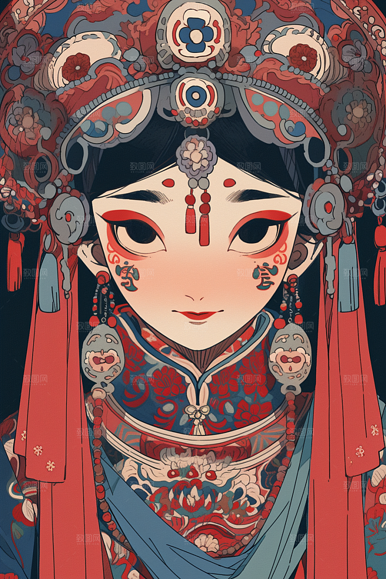 京剧女孩戏曲传统风格插画