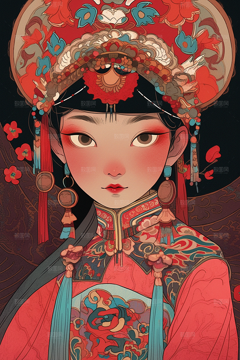 京剧女孩中国风中式插画