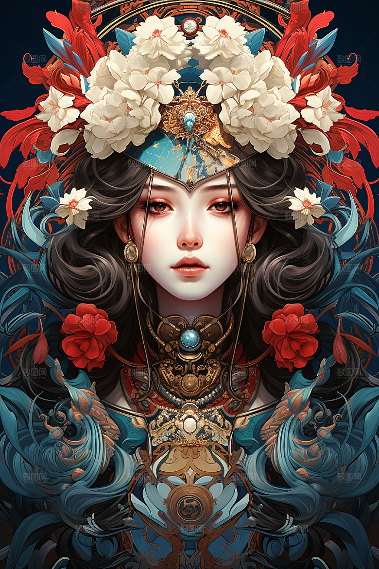 京剧女孩国潮传统风格插画