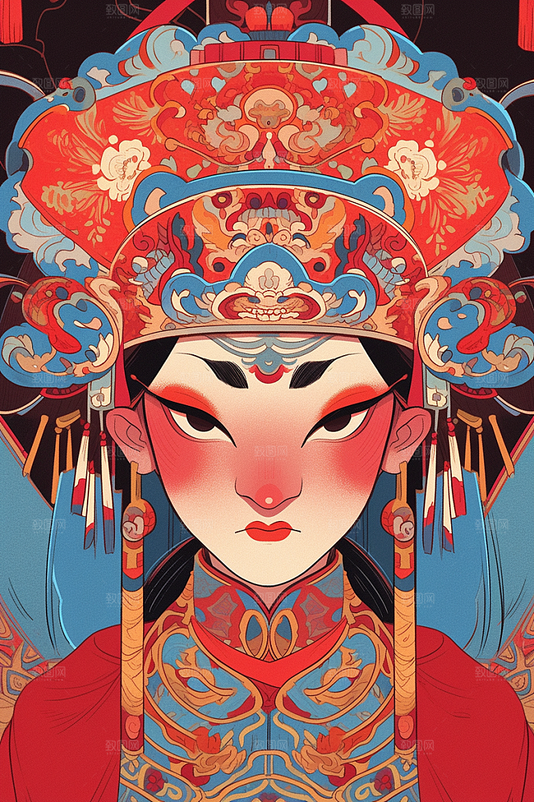 京剧女孩传统风格戏剧插画