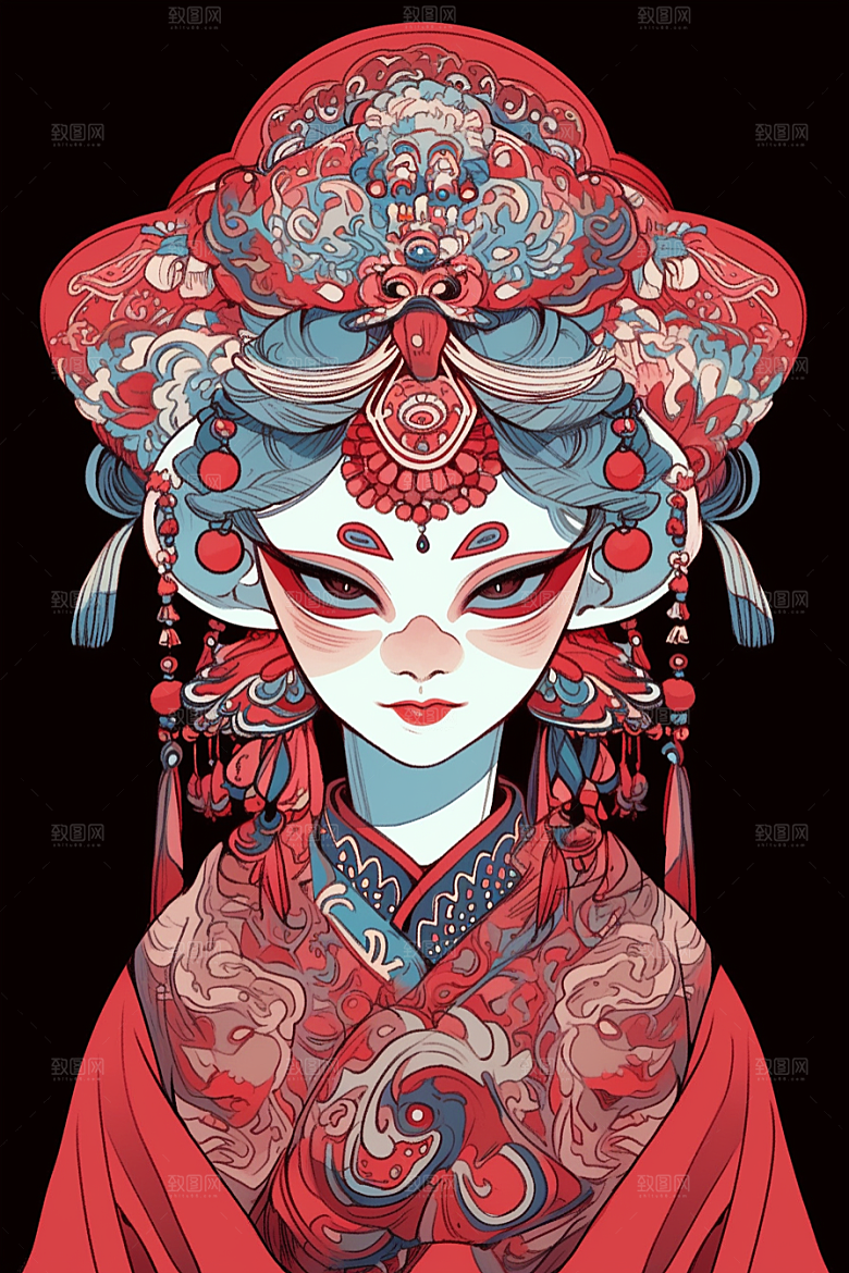京剧女孩传统风格国粹插画
