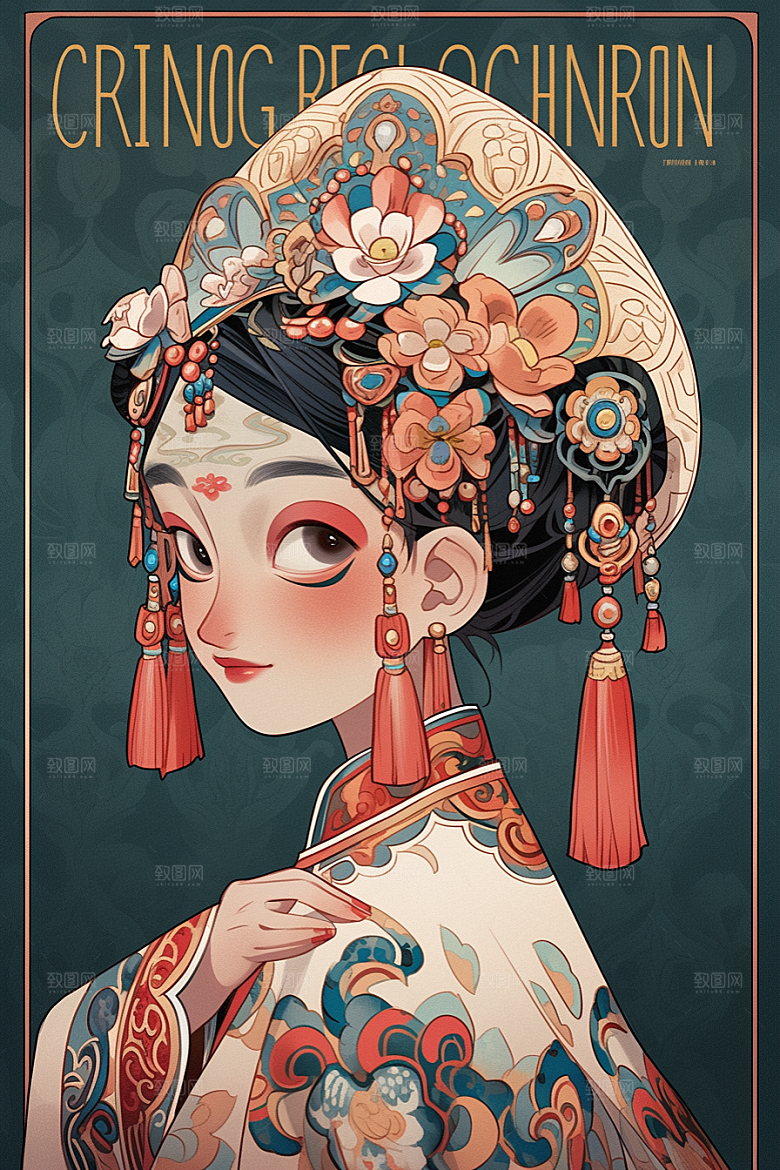京剧女孩传统风格国潮插画