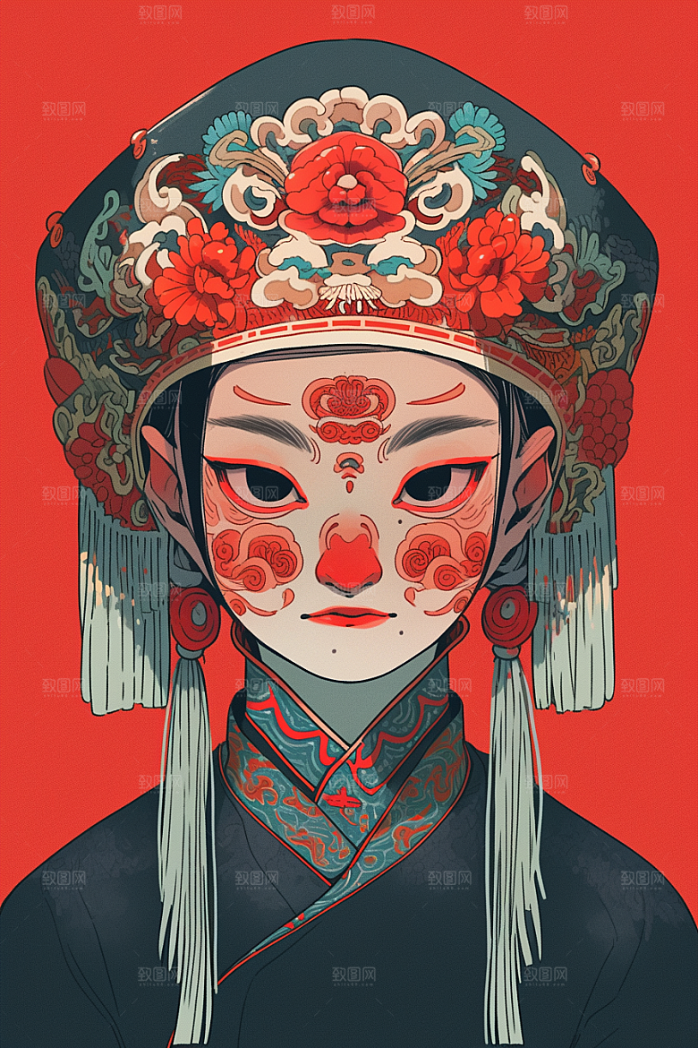 京剧女孩中国风国粹插画