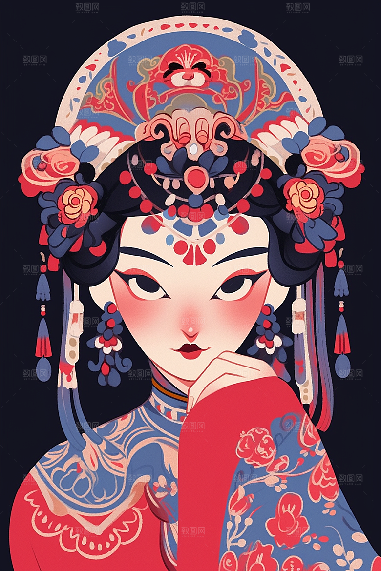 京剧女孩国粹戏剧插画