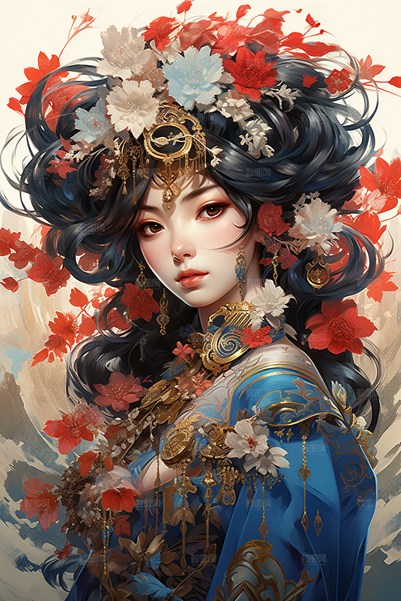 京剧女孩手绘中式插画