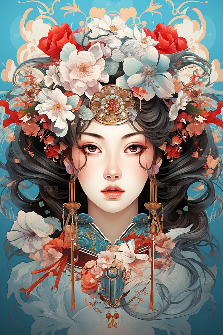 京剧女孩国粹国潮插画