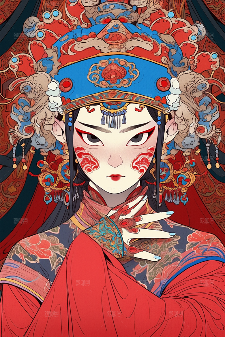 京剧女孩中式传统风格插画