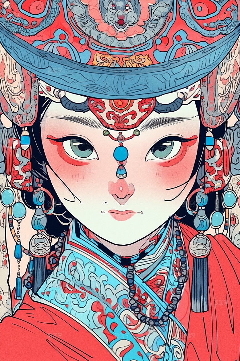 京剧女孩中国风传统风格插画