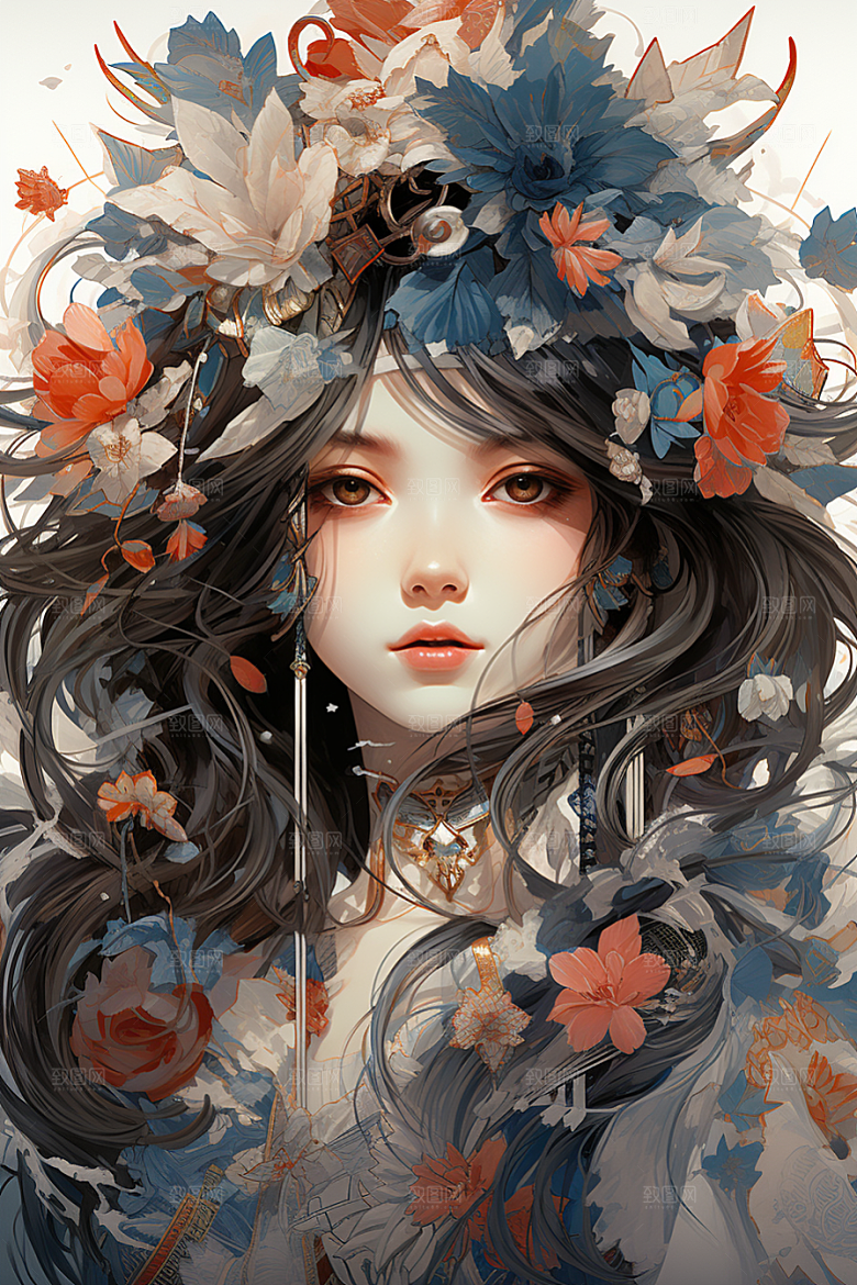 京剧女孩扮相国粹插画