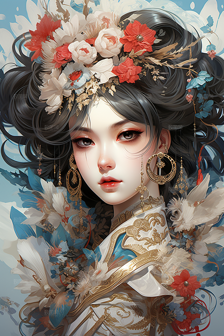 京剧女孩传统风格中式插画