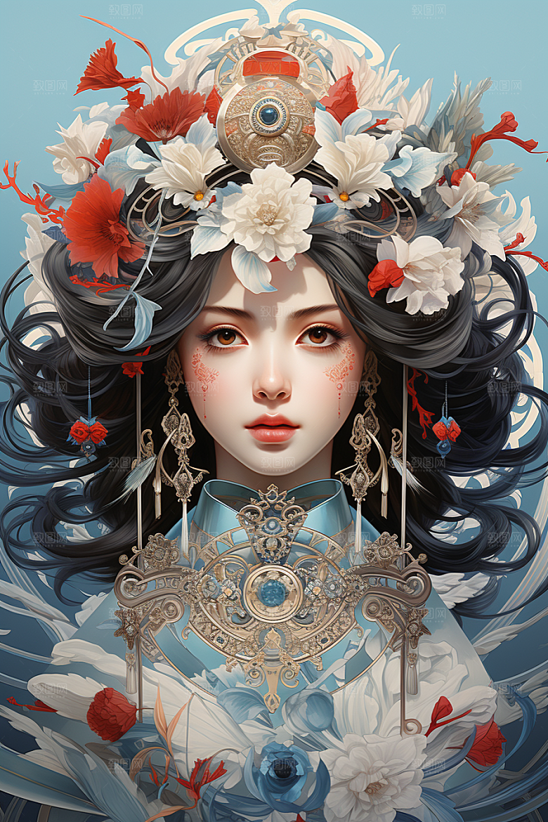 京剧女孩手绘中国风插画