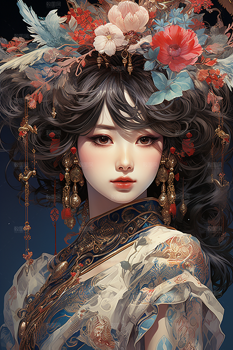 京剧女孩传统风格中国风插画