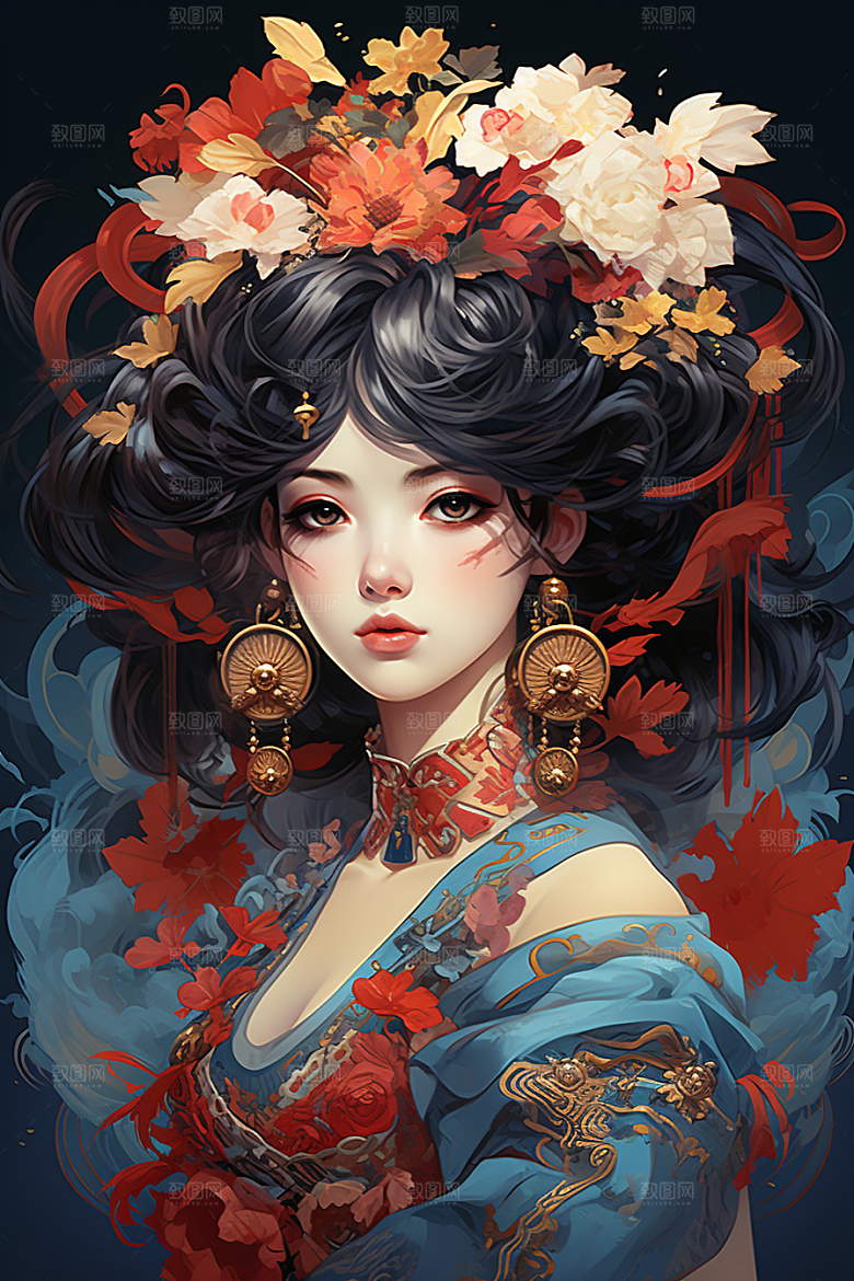 京剧女孩中国风扮相插画