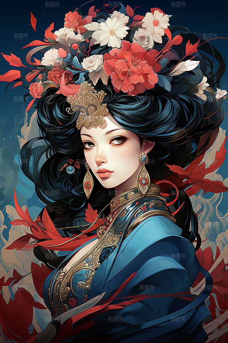 京剧女孩中式国潮插画