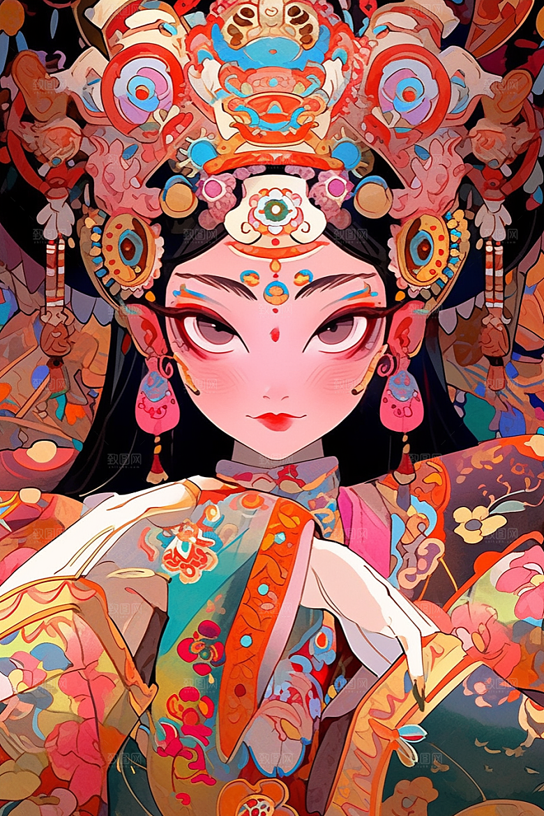 京剧女孩戏剧国潮插画