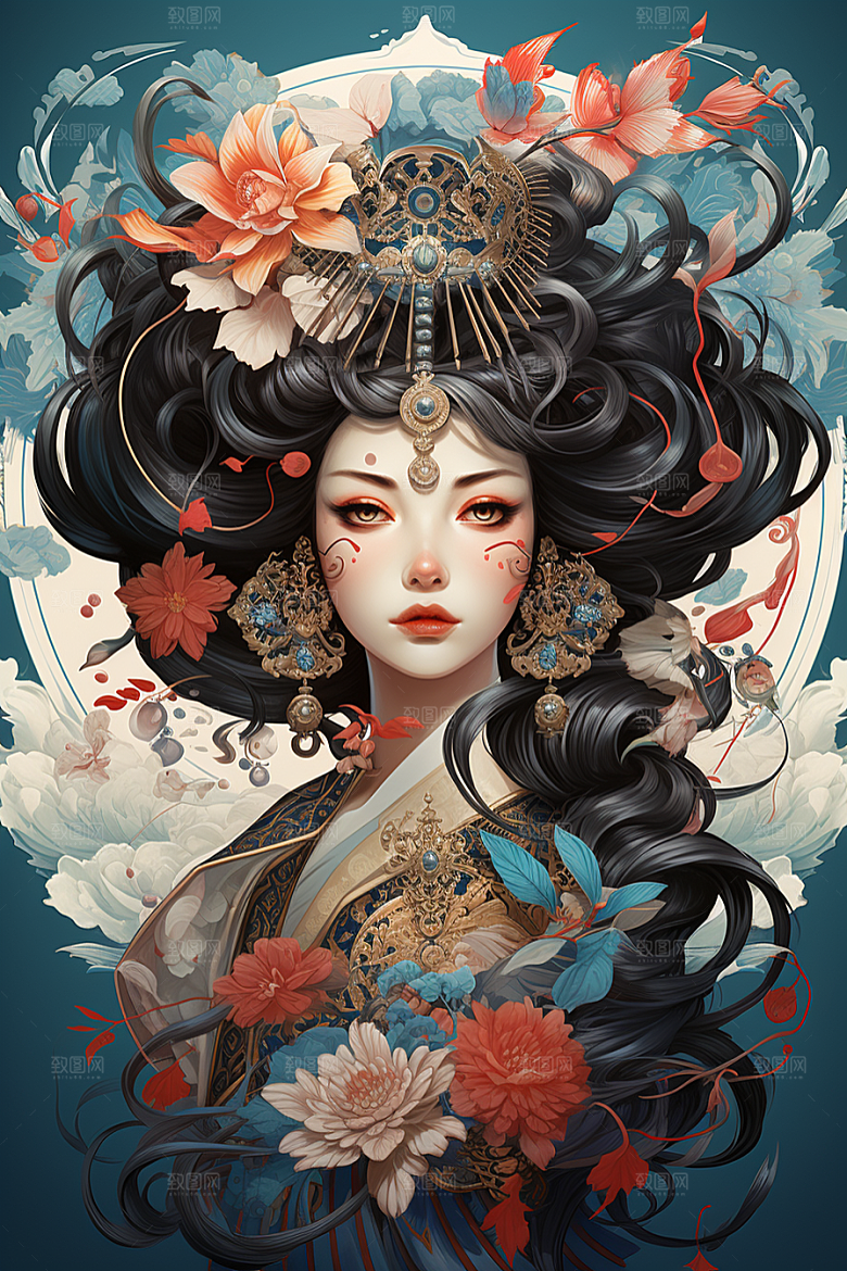 京剧女孩中国风中式插画