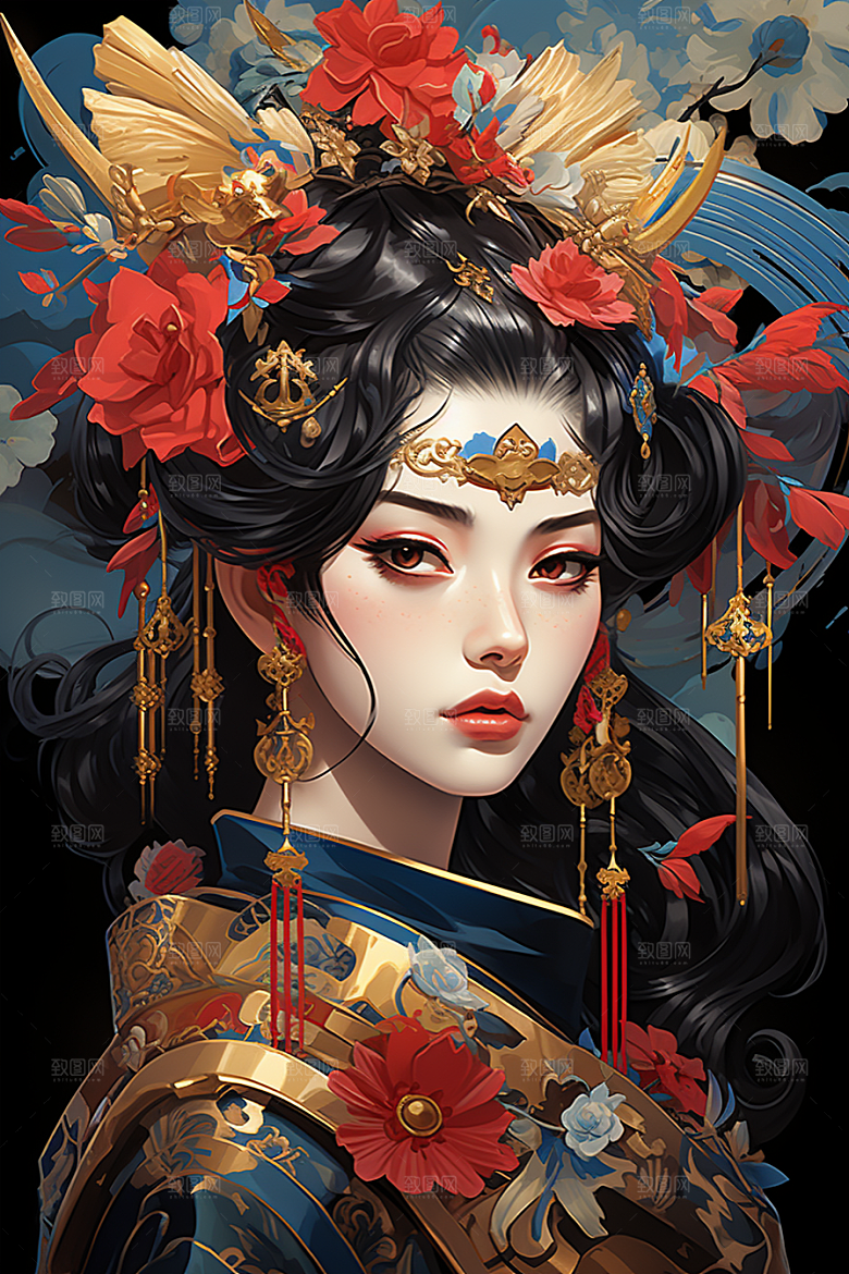京剧女孩传统风格手绘插画