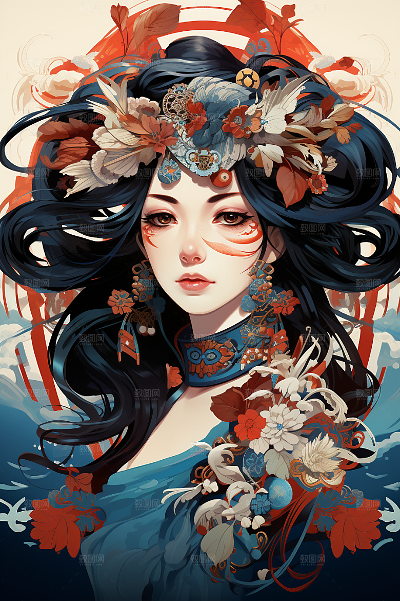 京剧女孩中式扮相插画