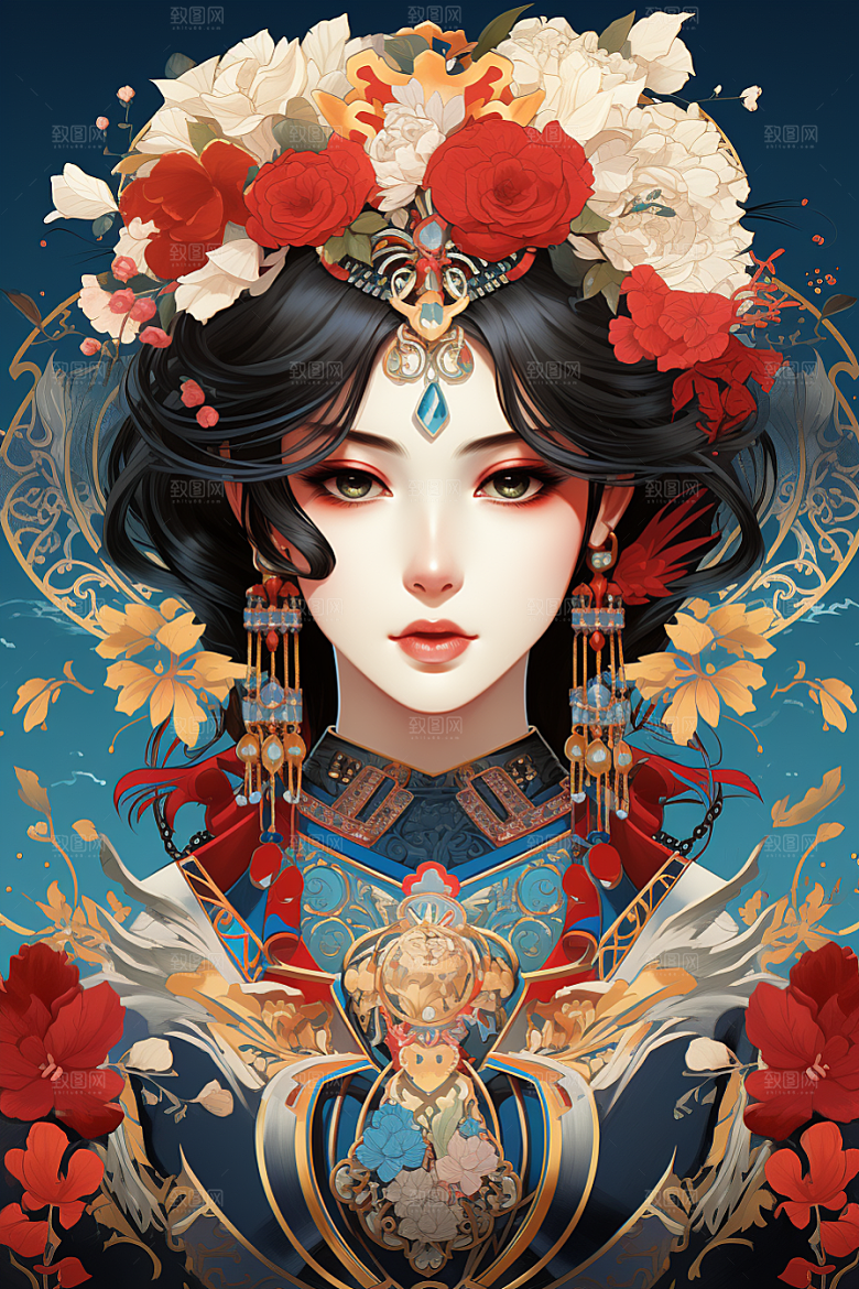 京剧女孩中国风戏曲插画