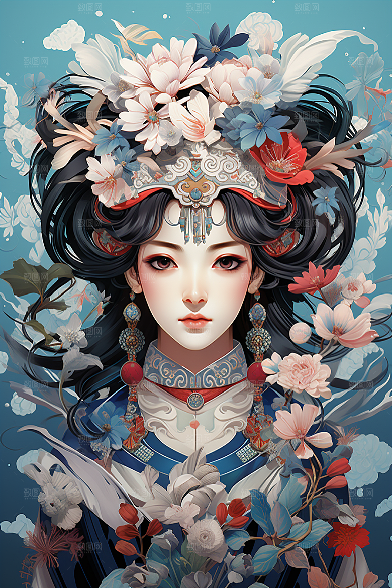 京剧女孩中国风传统风格插画