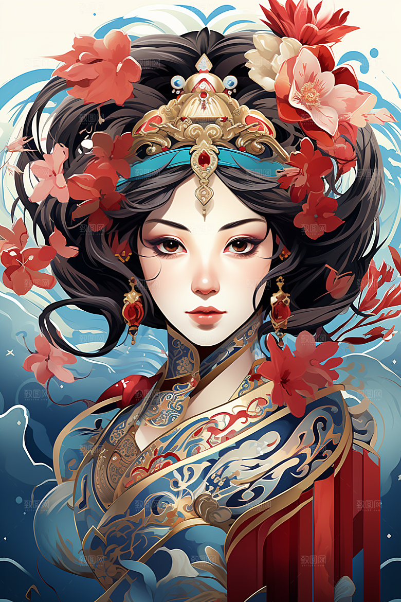 京剧女孩传统风格中国风插画