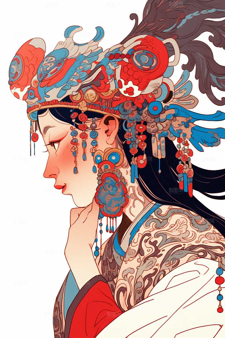 京剧女孩传统风格扮相插画
