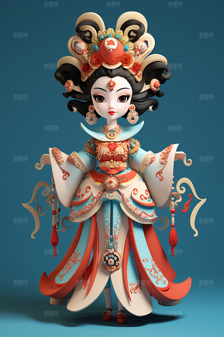 京剧人物扮相3D人物模型