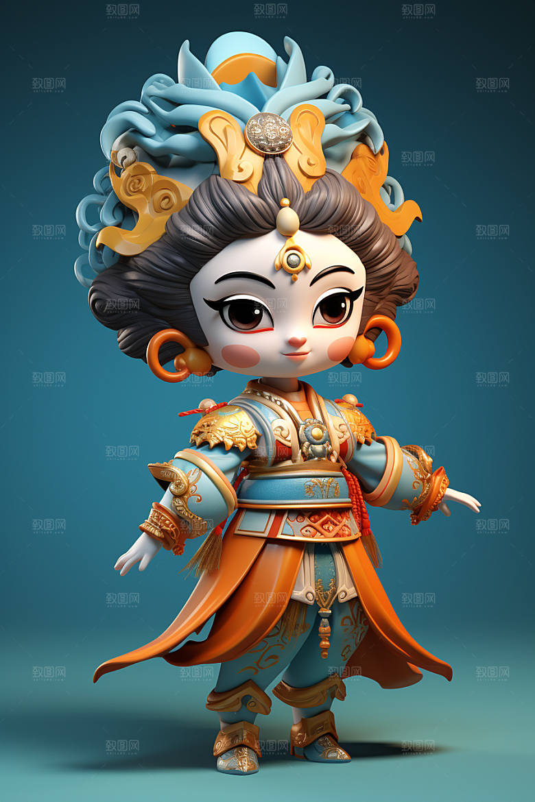 京剧人物立体中国风人物模型