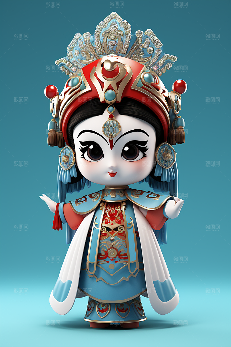京剧人物中国风3D人物模型