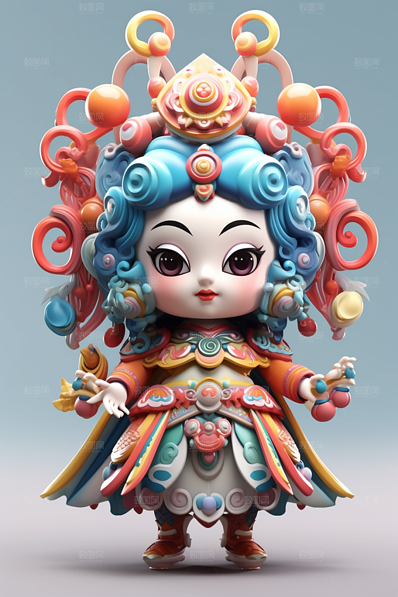 京剧人物脸谱中国风人物模型