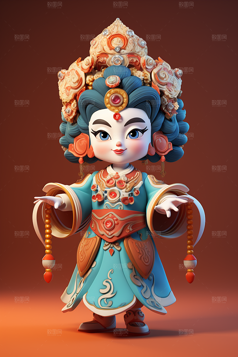 京剧人物脸谱3D人物模型